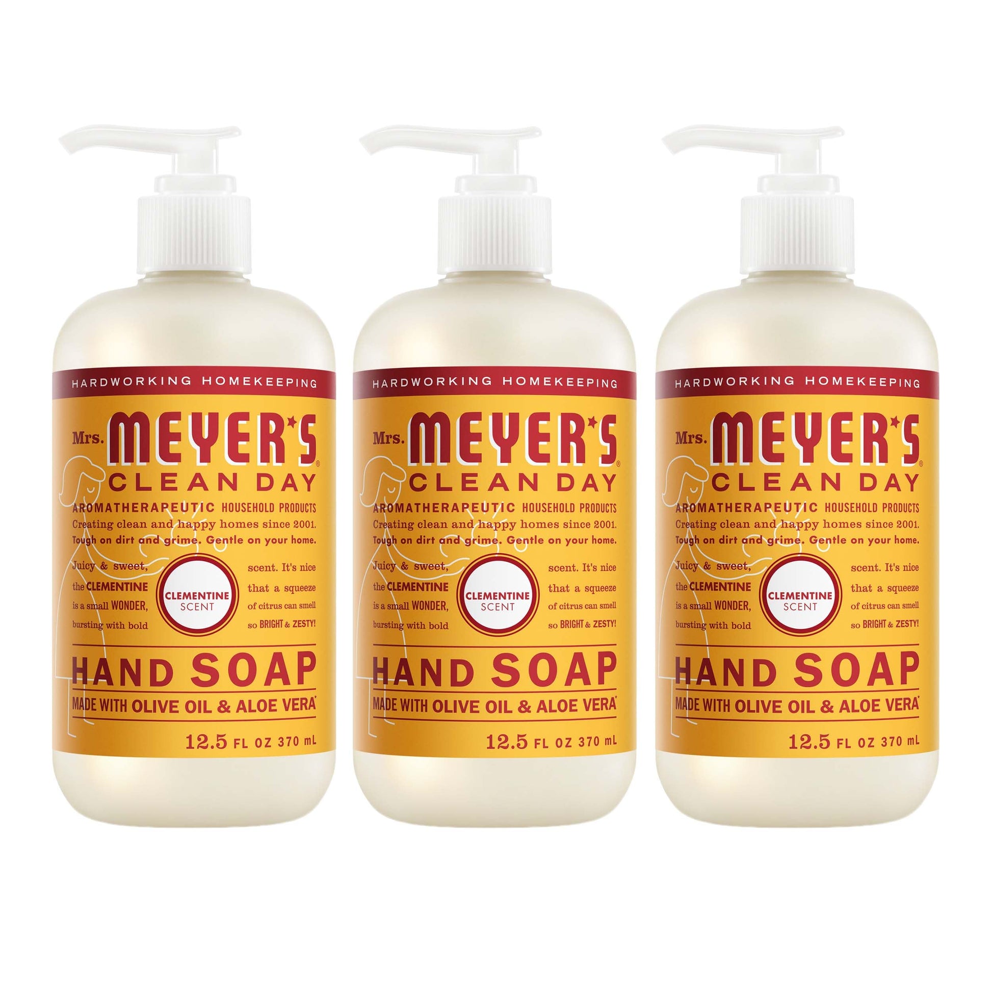 MRS. MEYER'S CLEAN DAY Hand Soap, Clementine Scent, 12.5 Fl Oz Bottle - 3 Pack