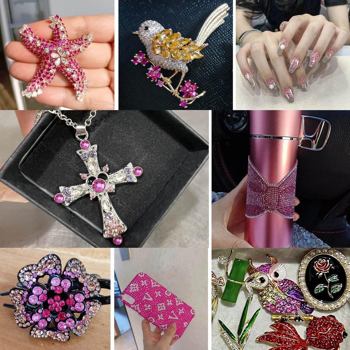 Beadsland 1440pcs Flat Back Crystal Rhinestones Round Gems for Nail Art and Craft Glue Fix, Fuchsia,SS8,2.3-2.5mm