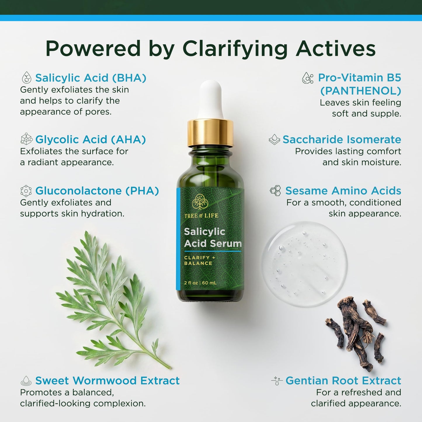 Tree of Life 2% Salicylic Acid Serum for Face w/AHA & PHA Liquid - Pore Minimizer & Clogged Pores