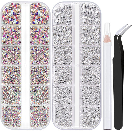Two Packs of Flatback Rhinestones 4000 Pcs Nail Art Rhinestones Flatback Crystal AB+Transparent