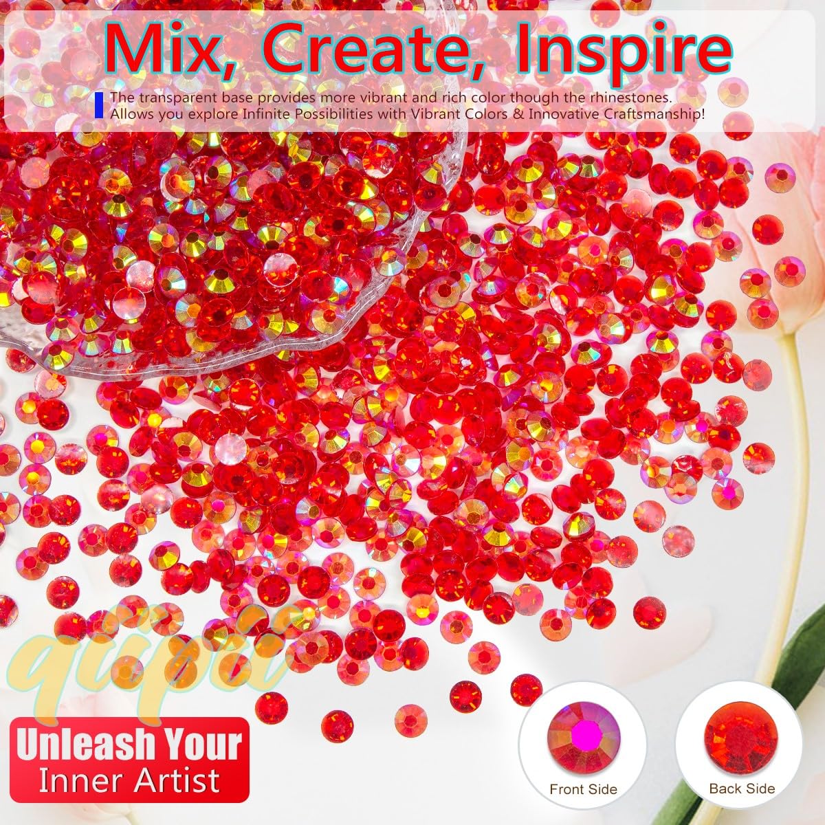 16000PCS Red AB Resin Rhinestones for Crafting 3mm 4mm 5mm Flatback Jelly Stones Bulk SS10 SS16 SS20 Diamonds Crystals Gems Charms for Nails Face Eyes Makeup Tumblers Bottles DIY Crafts Clothes