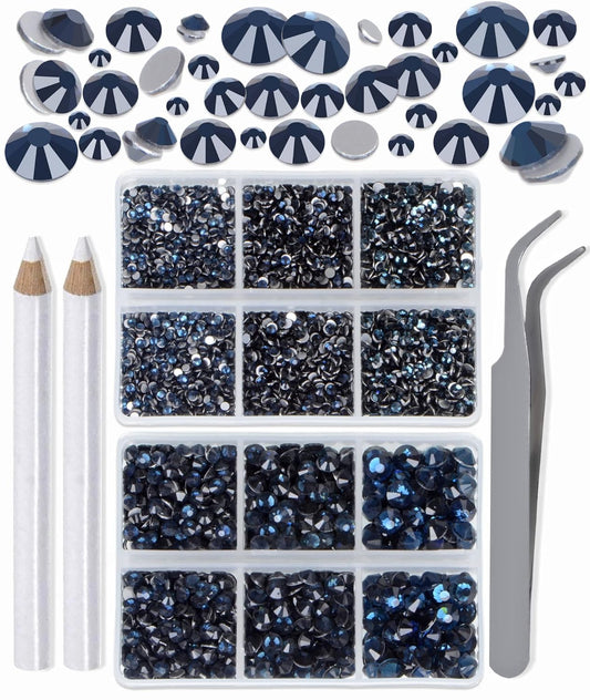 LPBeads 6000 Pieces Montana Non Hotfix Rhinestones 6 Sizes Round Crystal Glass Flat Back