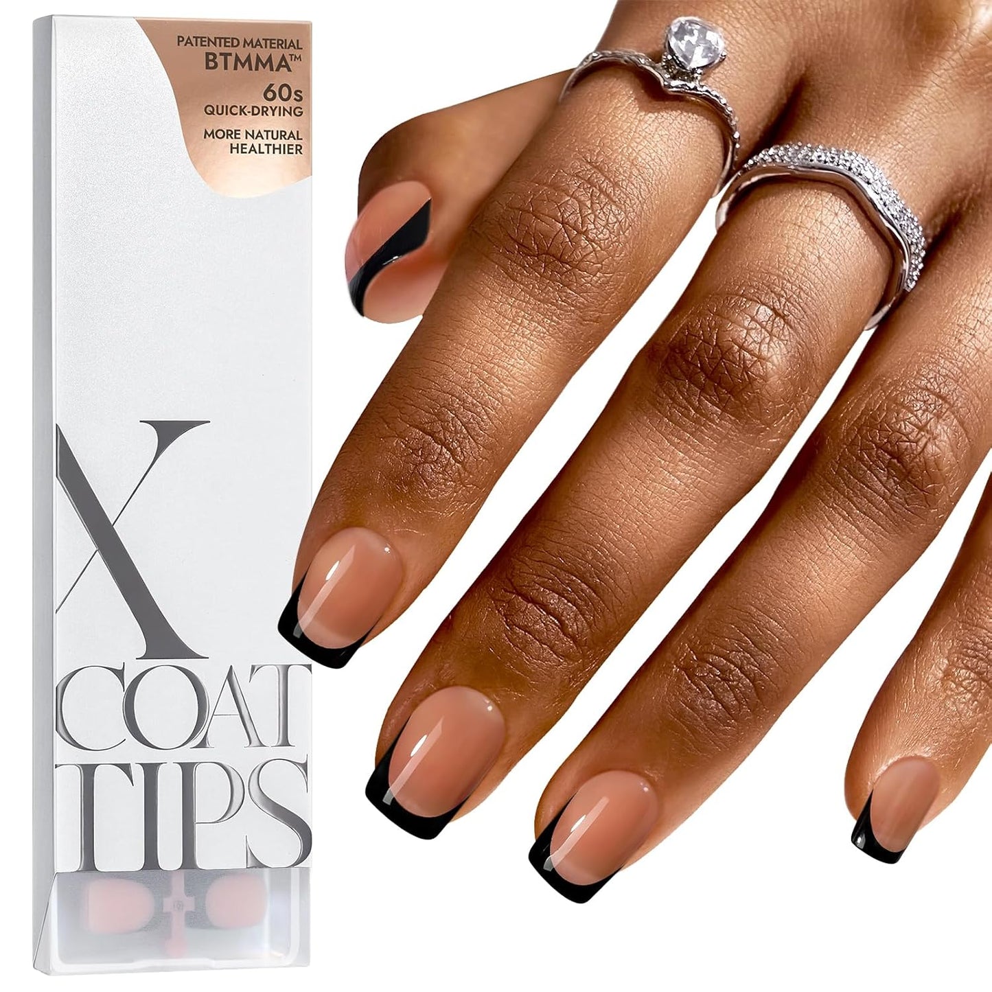 BTArtboxnails Black Press on Nails - French Tip Press on Nails Short, Square Gel Nail Tips, Supremely Fit Natural Fake Nails in 16 Sizes - 160 Pcs False Nails, Black French