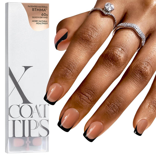 BTArtboxnails Black Press on Nails - French Tip Press on Nails Short, Square Gel Nail Tips, Supremely Fit Natural Fake Nails in 16 Sizes - 160 Pcs False Nails, Black French