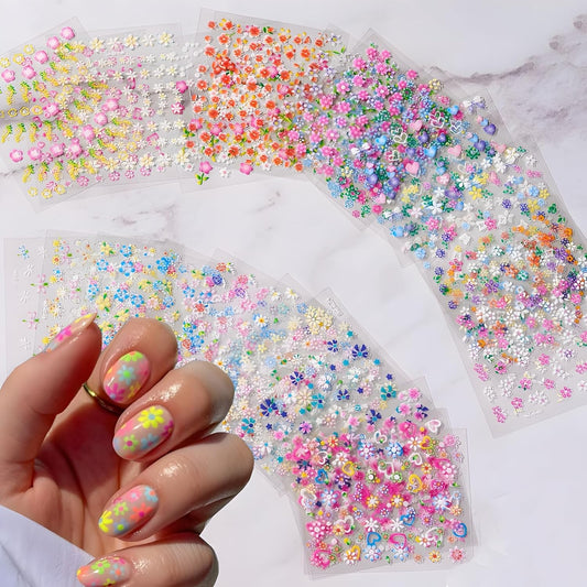 Colorful Cute Daisy, Floral, Heart, Flower Nail Art Stickers Decals, 3D Self Adhesive Supplies