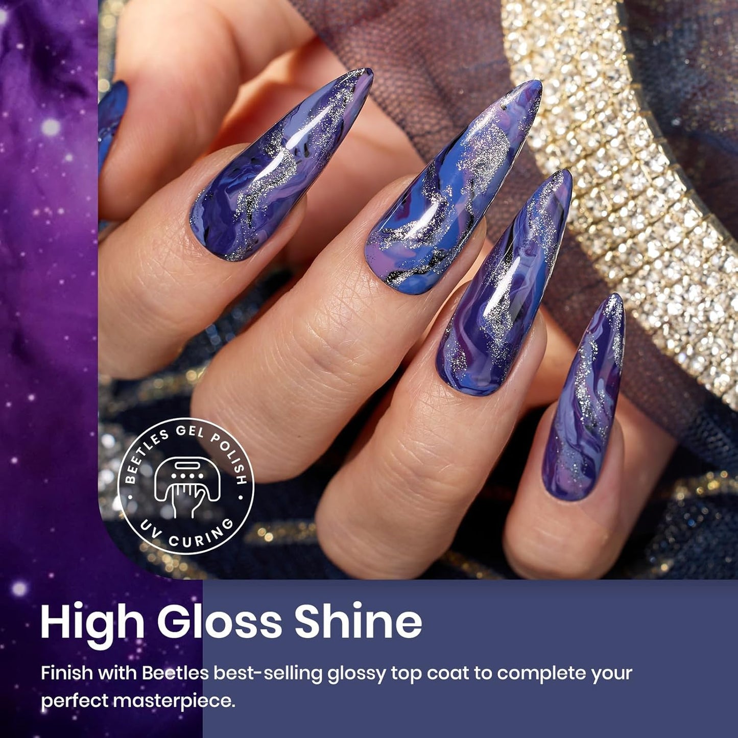 Beetles Purple Gel Polish Set, 6Pcs Purple Blue Gel Polish Silver Glitter Nail Gel Fall Winter Lost Universe Soak Off UV LED Nail Lamp Manicure DIY Home Gift for Women