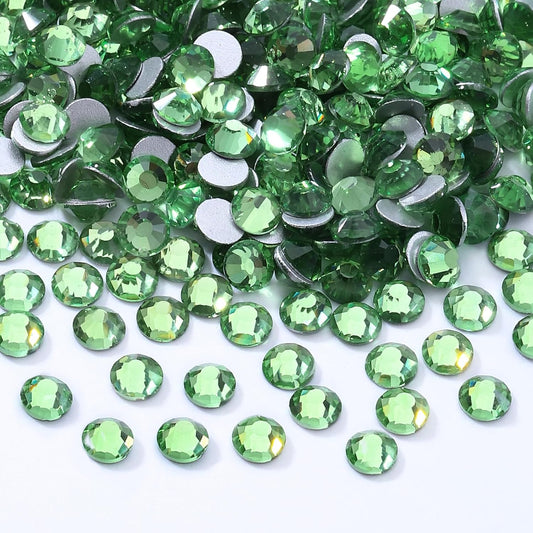 Light Green Flatback Rhinestones, Glass Rhinestones for Nail Art and Craft, Glue Fix, Loose Crystal
