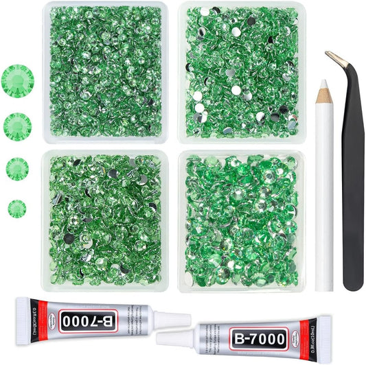 Light Green Crystal Resin Rhinestones w B7000 Jewelry Glue for Bedazzling Crafting 3mm 4mm 5mm 6mm