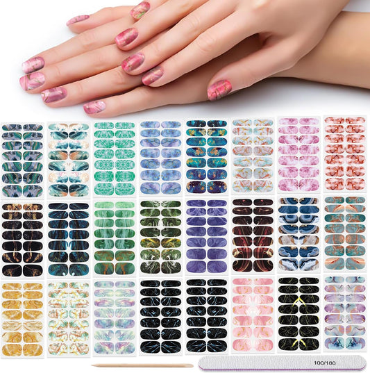 DANNEASY 24 Sheets Full Nail Wraps for Women - Marble Print, Nail Polish Strips Self Adhesive Gel