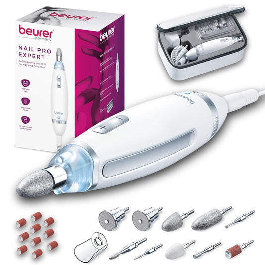 Beurer MP62 Professional Nail Drill Kit, Portable Electric File Machine with 10 Attachments & 10