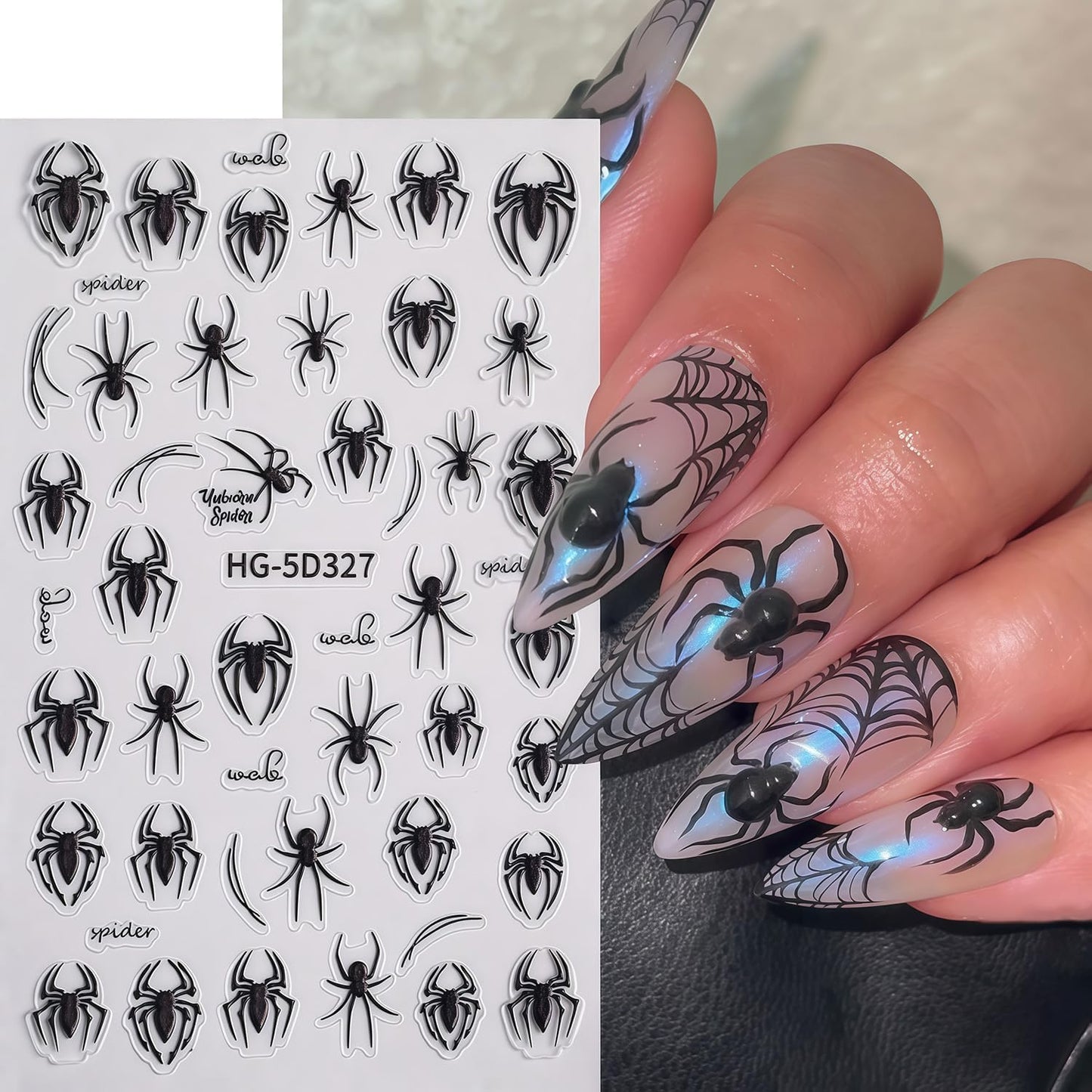 Halloween Nail Art Stickers Decals Black White Spider Web Spider Pattern Design 3D Self-Adhesive Nail Stickers Halloween Spider Nail Art Decals for Women DIY Festival Salon Manicure Decoration