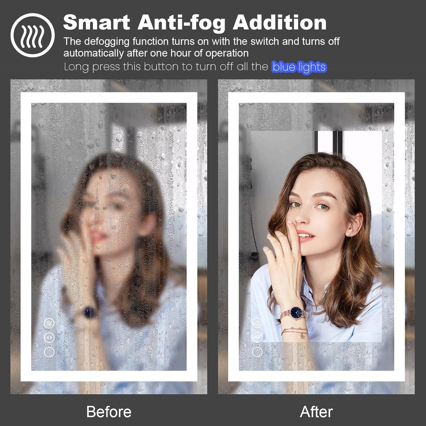 Amorho LED Bathroom Mirror 48''X40'' with Front and Backlit, Stepless Dimmable Wall Mirrors with Anti-Fog, Shatter-Proof, Memory, 3 Colors, Double LED Vanity Mirror, ETL Listed