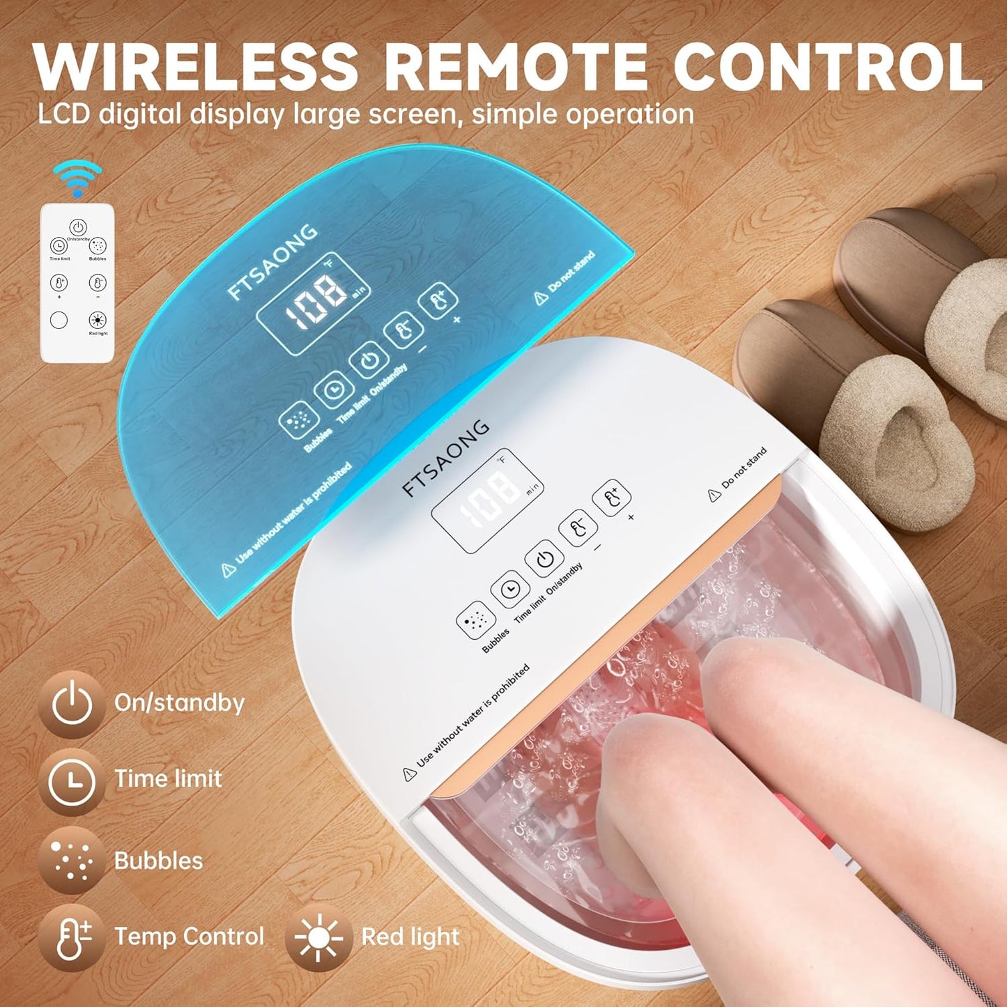 Collapasible Foot Spa Bath Massager with Heat, Pedicure Foot Spa with Bubbles and Jets/Timer/ Temperature Control, Feet Soak Tub for Home, Office, Relaxation and Stress Relief, Gift for Men and Women