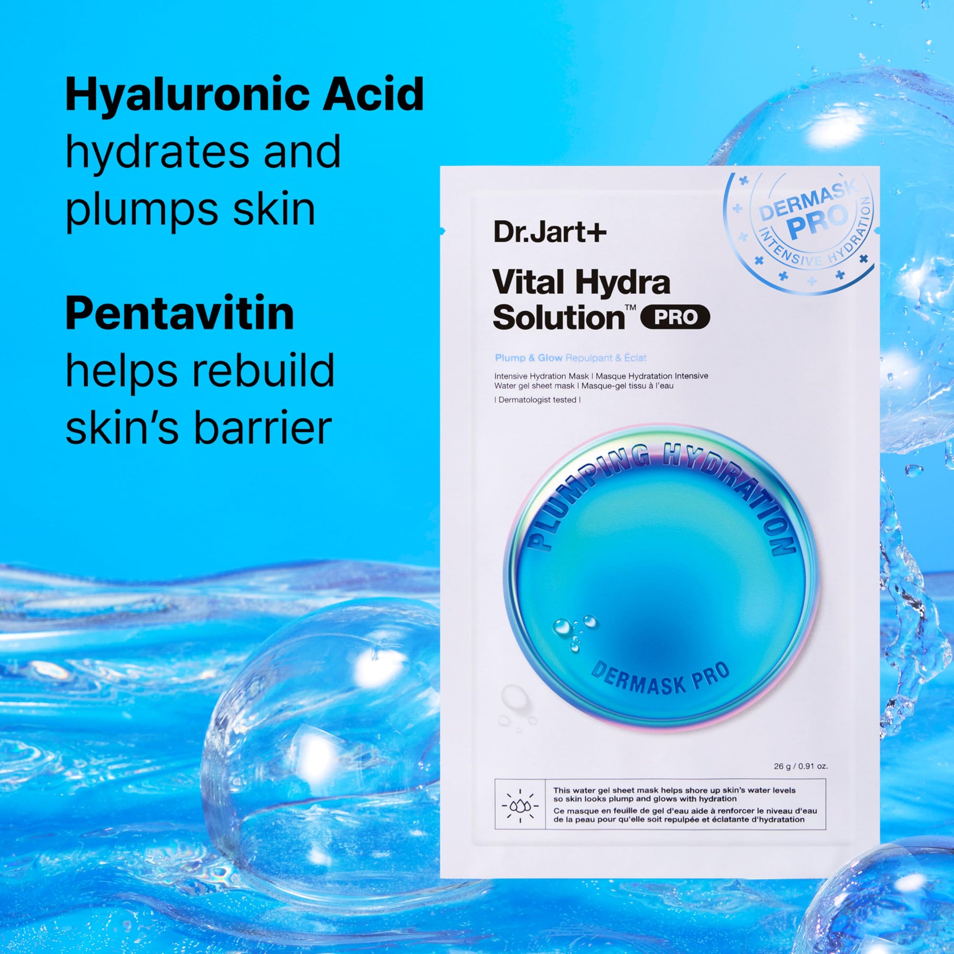 Dr.Jart+ Dermask Vital Hydra Solution Glow Korean Face Mask with Hyaluronic Acid for Glass Skin |