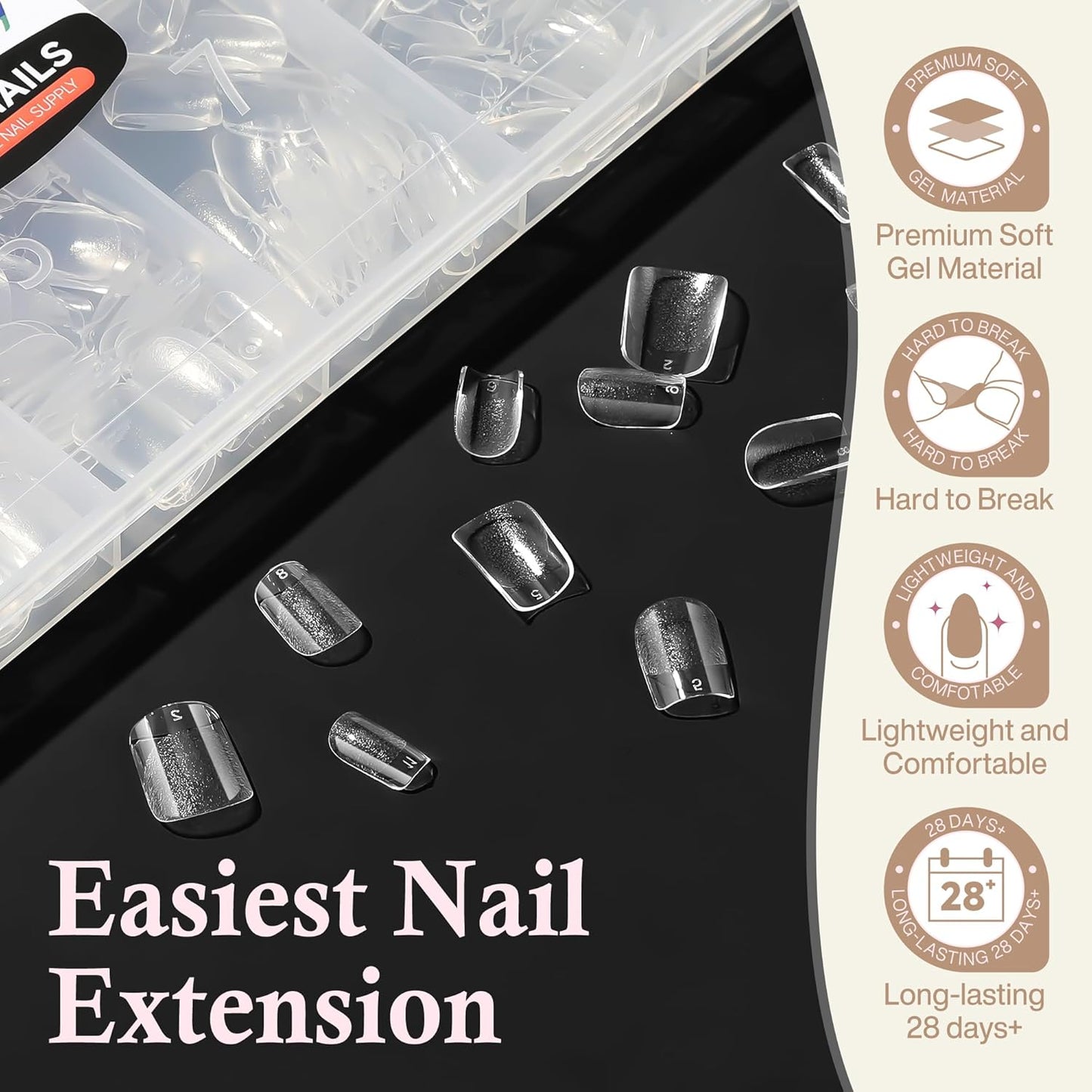 Extra Short Square Fake Nails, Soft Gel Pre-Shaped Acrylic XS Short Square Nail Tips, Half Matte Full Cover Clear Press on Flase Nail Tips for Nail Extension Home DIY 240pcs/12 Sizes