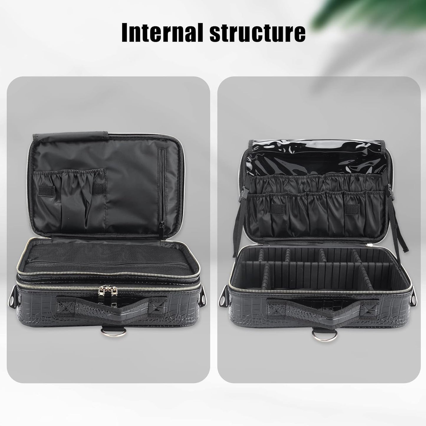 JOURMON Travel Makeup Case 3 Layers Makeup Train Case Crocodile Makeup Bag Organizer Portable Artist Storage Bag with Adjustable Dividers and Shoulder Strap