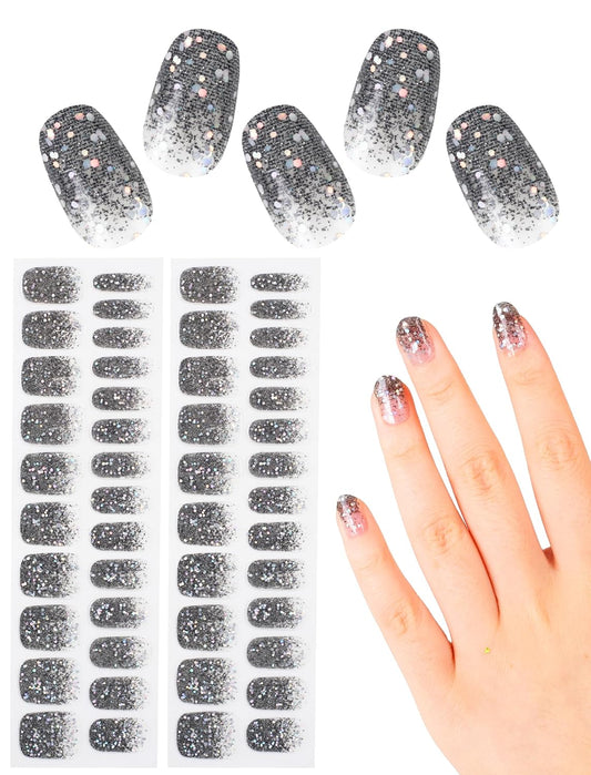48 Pcs UV-Free Semi Cured Gel Nail Stickers for Women, No UV Light Needed Press on Self-Adhesive