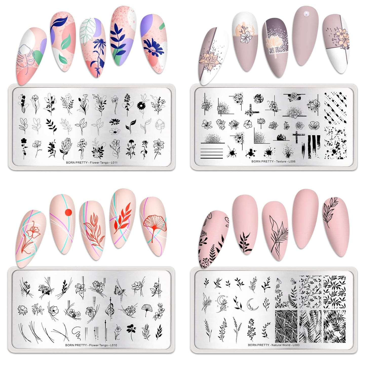 BORN PRETTY Stamping Temeplates Nail Art Stamping Plates Flower Leaves Theme Nail Image Plates Nail Manicuring DIY Printing Tools 4PCS