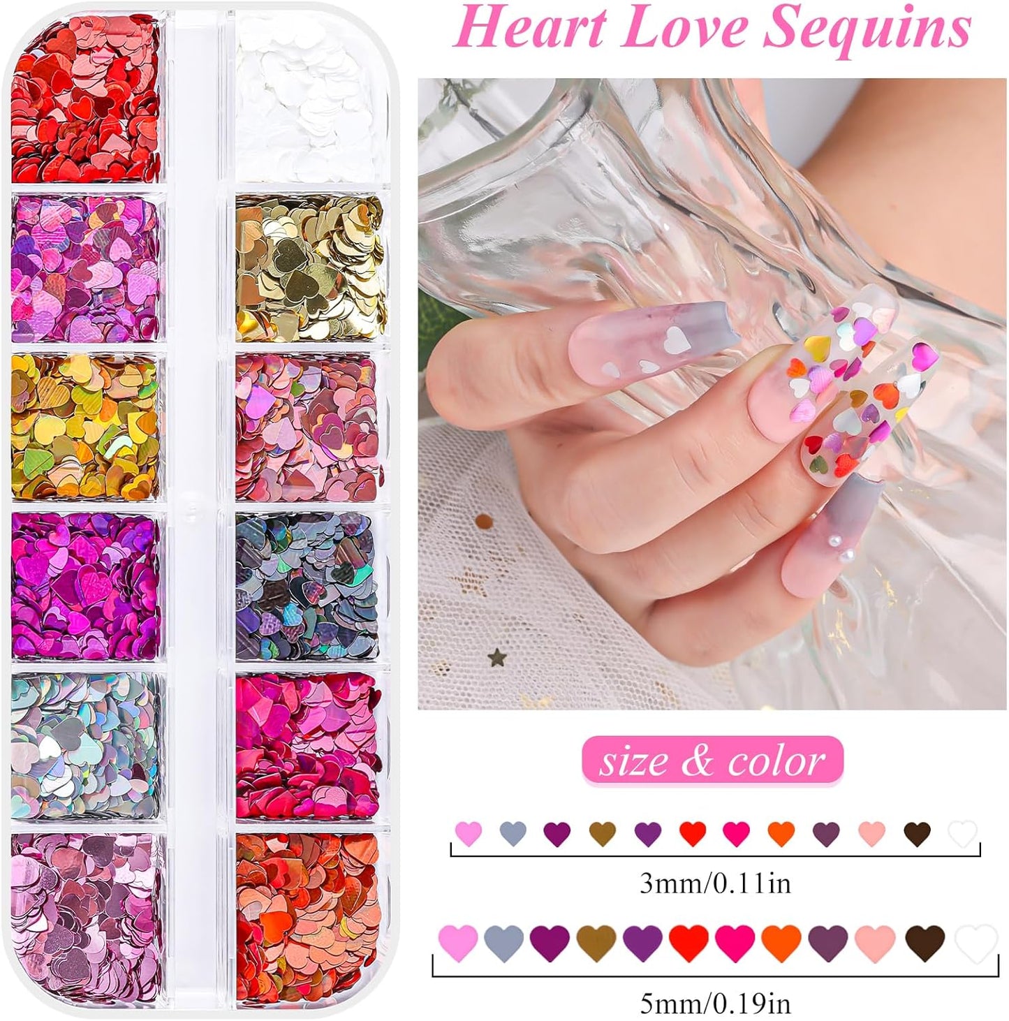 5 Boxes 60 Colors Holographic Nail Art Sequins Kit,Fruit Slice,Iridescent Sparkle Laser Hollow 3D Star Butterfly Heart Round Mixed-shapes Nail Glitter Flakes for Manicure Body Makeup(3-colorful-kit3)