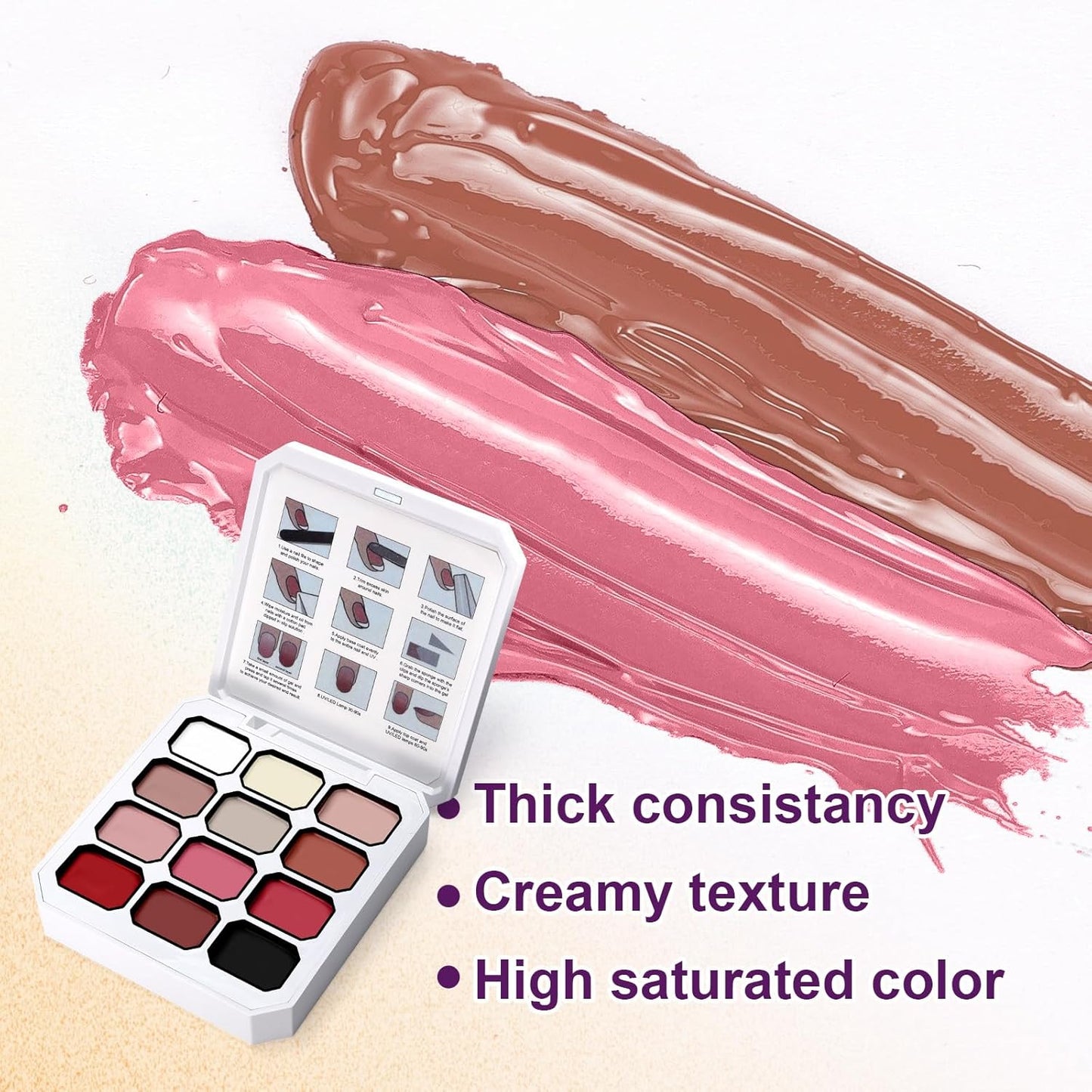 Gradient Painting Gel, 12 Colors Ombre Gel Nail Polish for Pigmented Pat Painting Gel French Manicure No-wipe Soak of UV DIY Art Home Salon Palette Chiffon Hues