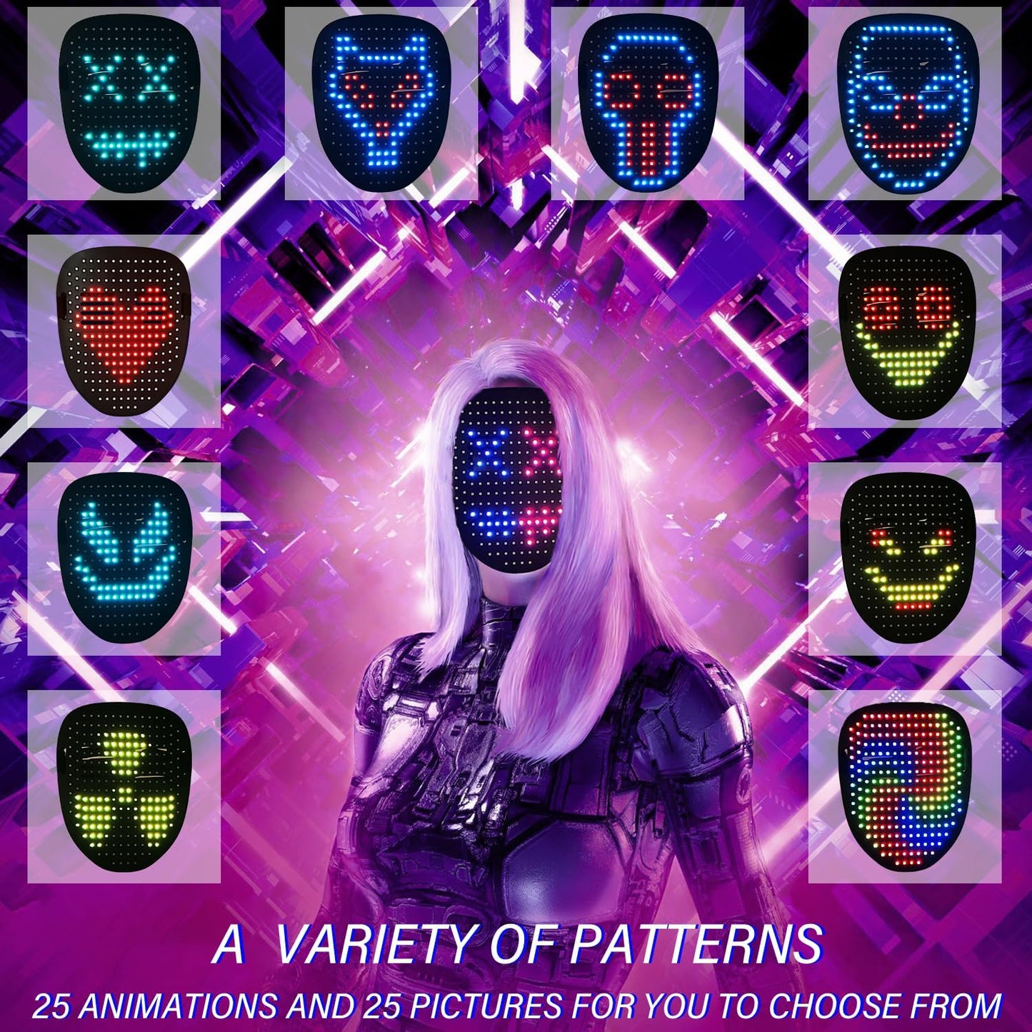 Depointer Life Led Mask with Gesture Sensing,Unisex LED Lighted Face Transforming Mask for Costume Cosplay Party Masquerade