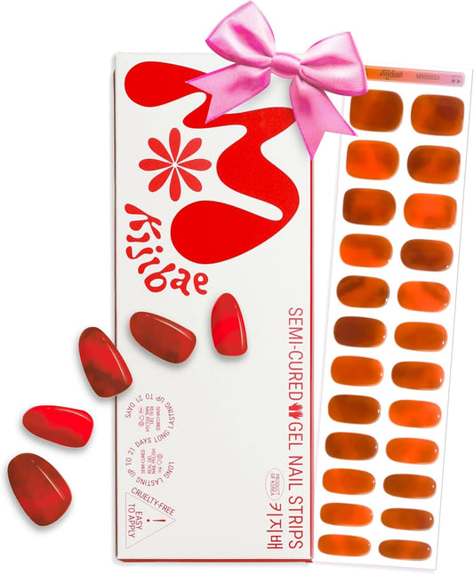 Semi Cured Gel Nail Strips - Minimalist Ombre Nail Polish Wraps, Works with Any UV Lamp - Long