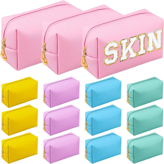 Kigeli 15 Pcs Aesthetic Makeup Bags PU Leather Cosmetic Pouches Waterproof Plain Toiletry Bags Makeup Pouches Bulk for Women Party Gift Travel Storage Organizer(Macaron)