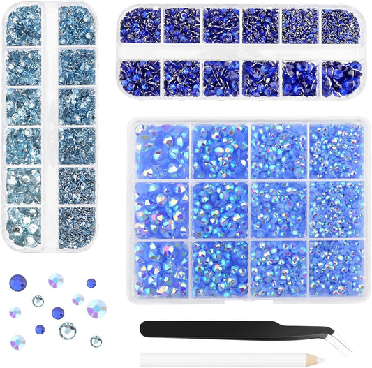 Morcheiong 17000Pcs Resin Rhinestones Blue Flatback Crystals Diamond Includes Tweezers and Pickup