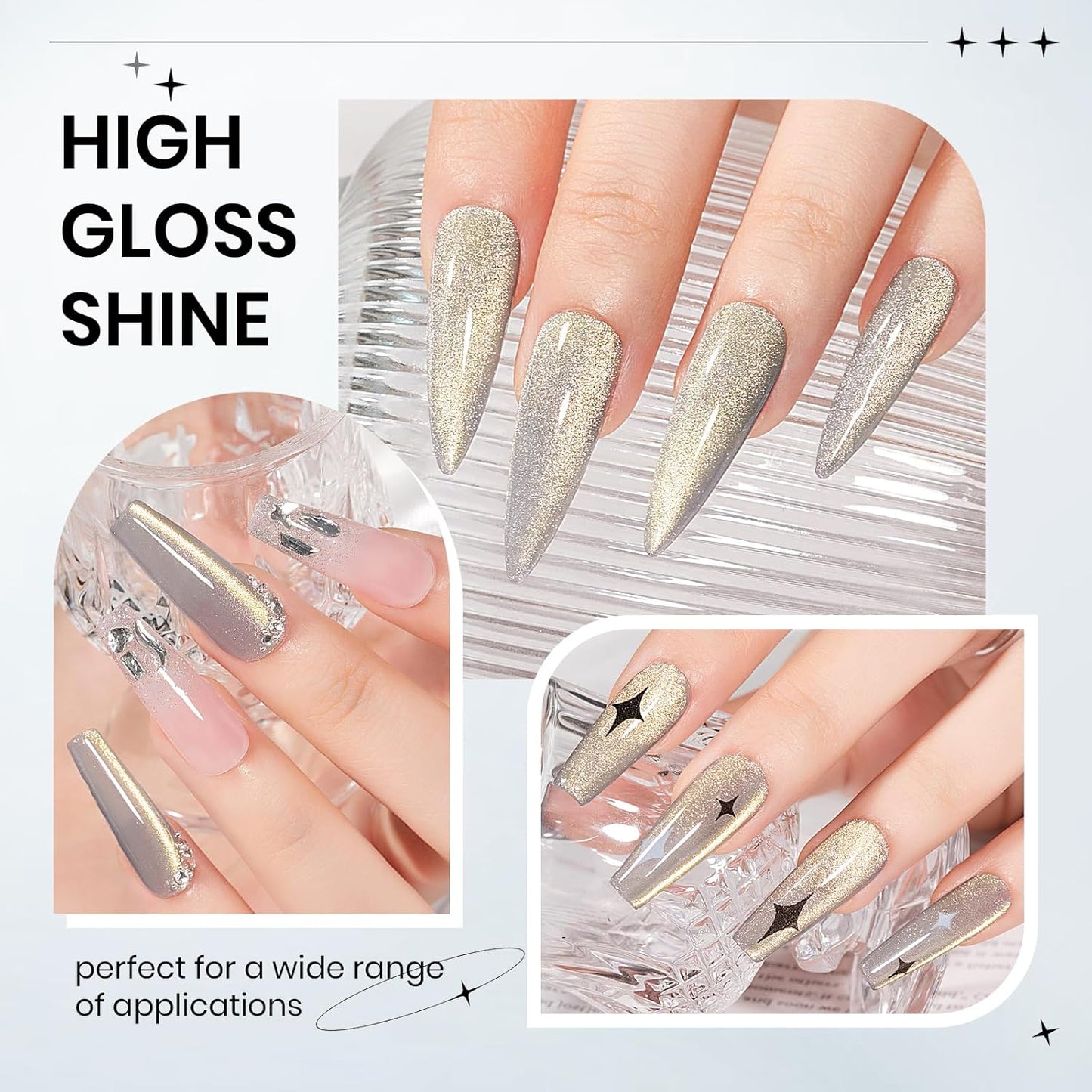 Cat Eye Gel Nail Polish, Glitter Cateye Gel Polish Magnetic Shimmer Gel Polish Holographic Cat Eye Effect with Magnet Soak Off U V Gel Salon DIY at Home, 0.5 OZ