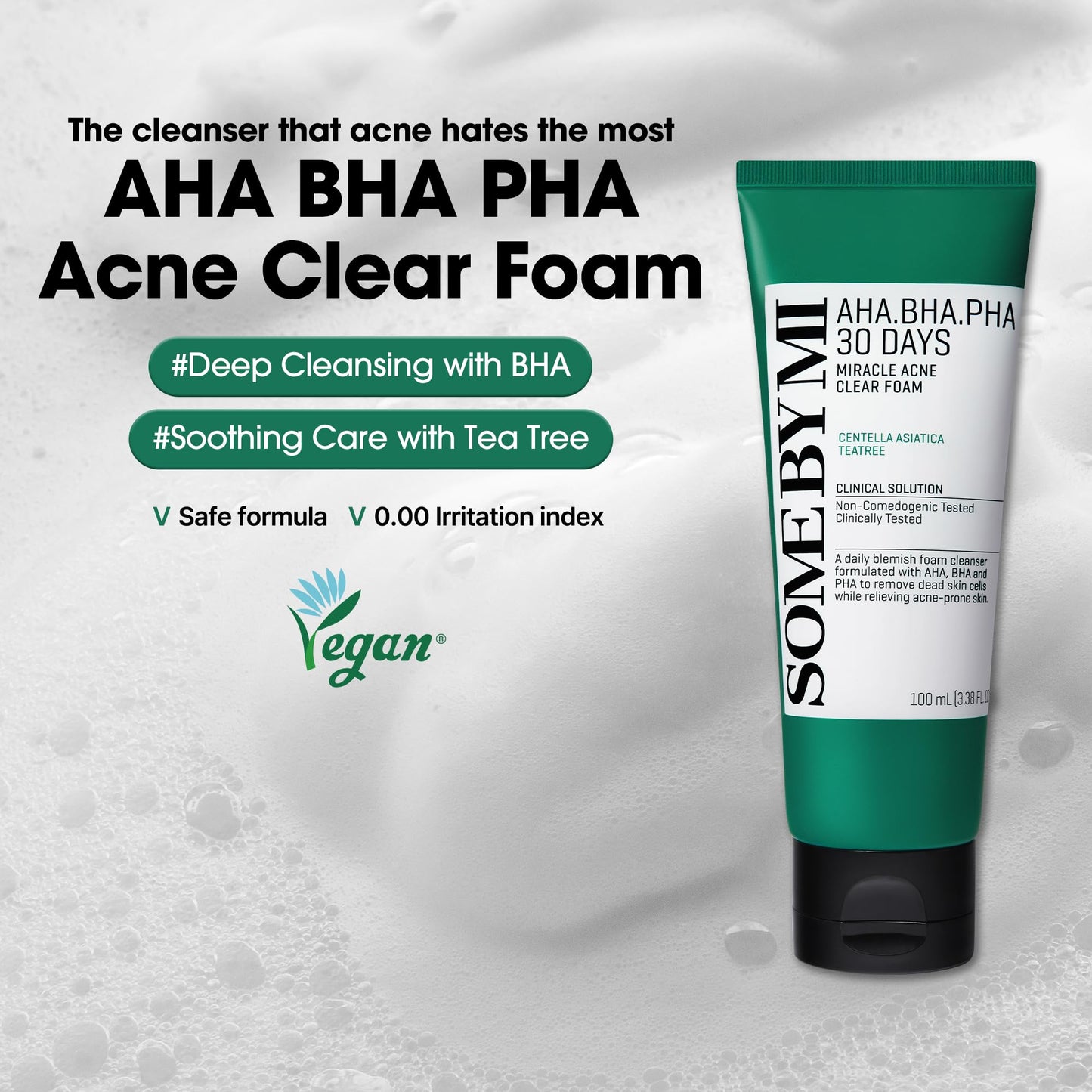 SOME BY MI AHA BHA PHA 30 Days Miracle Acne Clear Foam – 3.38oz, 100ml – Korean Acne Face Wash for