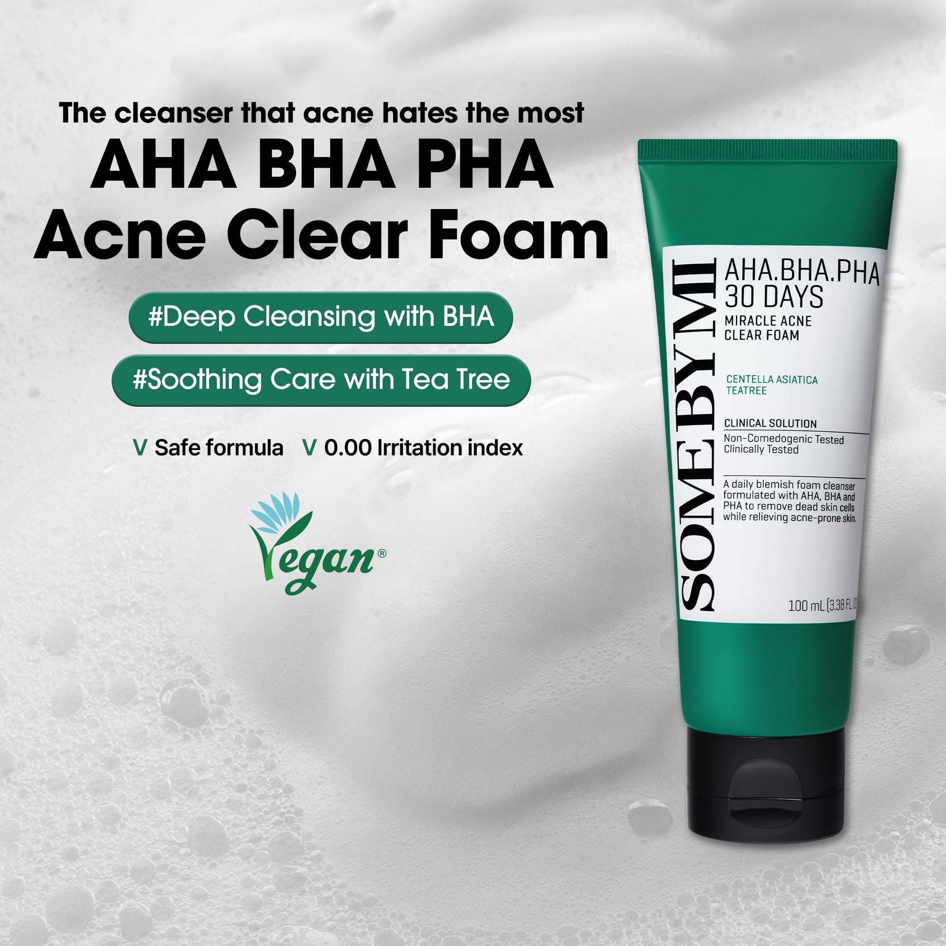 SOME BY MI AHA BHA PHA 30 Days Miracle Acne Clear Foam – 3.38oz, 100ml – Korean Acne Face Wash for