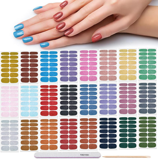 DANNEASY 24 Sheets Glitter Nail Polish Stickers Full Nail Wraps for Women Self Adhesive Nail Polish