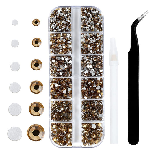 4240Pcs Brown Flatback Rhinestones 6 Sizes Crystal Diamonds for Nail Art Crafts Clothes Shoes with