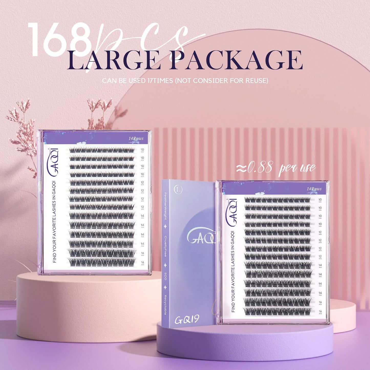 GAQQI Lash Clusters, Eyelash Cluster C Curl 10mm Cluster lashes, Individual Lashes 168pcs False Eyelashes Wispy Cluster Eyelash Extensions (GQ03, C Curl, 10mm)