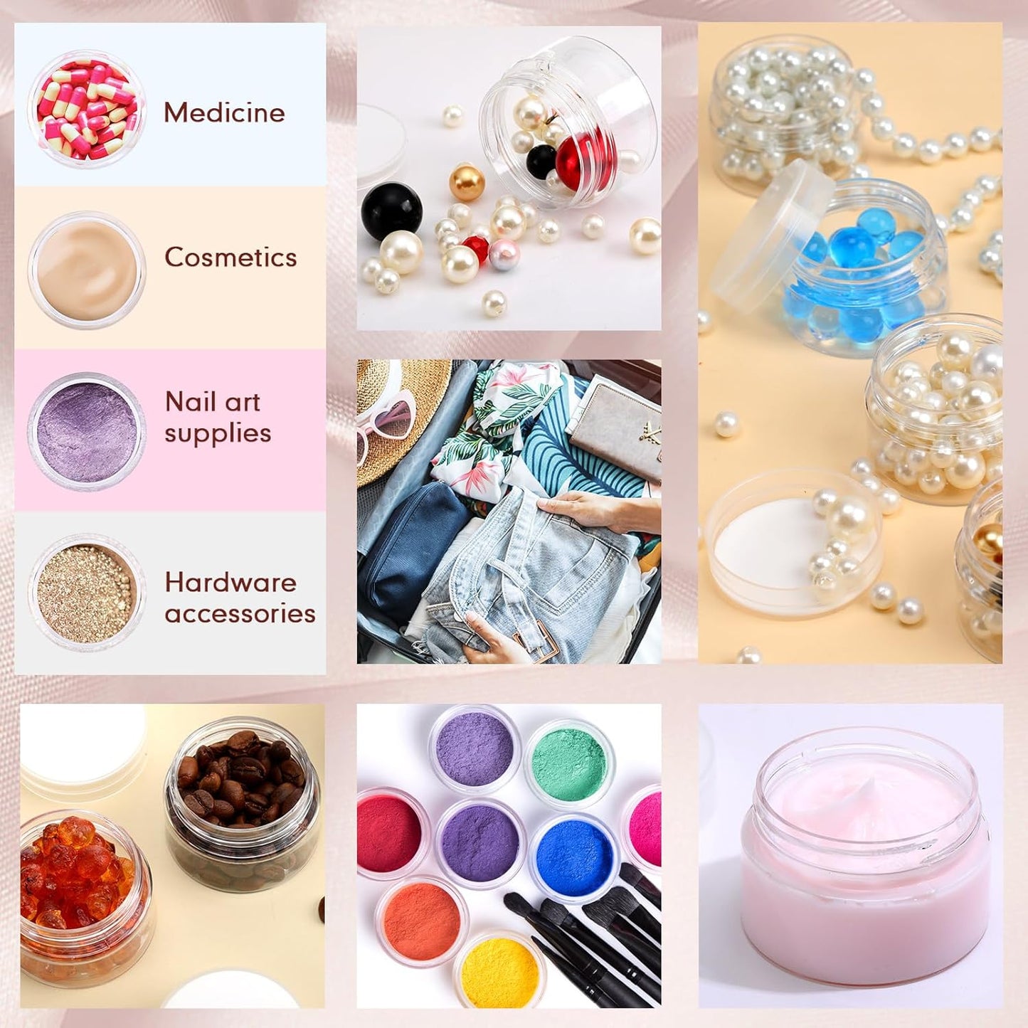 SATINIOR 100 Pcs Plastic Jars with Lids Small Containers Lids Wide Mouth Small Plastic Containers for Lotion Cream Rhinestones Body Butters Travel Storage(2 oz,Clear)