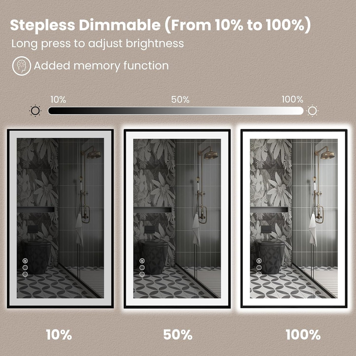 Amorho 24"x 36" LED Bathroom Mirror with Black Frame, Front Light and Backlit(Controlled Separately), Stepless Dimmable, Anti-Fog, Shatter-Proof, 3 Colors, Memory