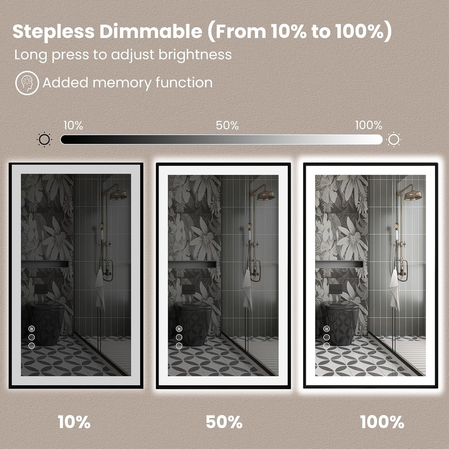 Amorho 60" X40" LED Bathroom Mirror with Black Frame, Front Light and Backlit(Controlled Separately), Stepless Dimmable, Anti-Fog, Shatter-Proof, 3 Colors, Memory