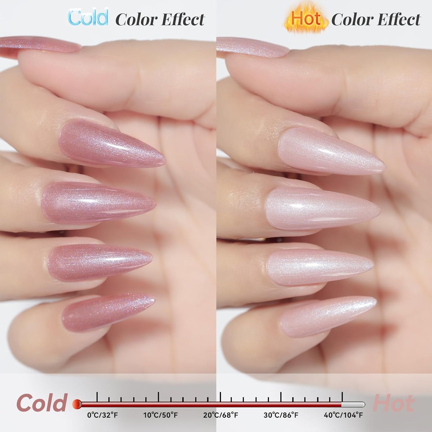 YTD Likomey Pearl Thread Color Changing Gel Nail Polish,15ml Nude Pink To Rose Pink Shell Mermaid Drawing Pearlescent Glitter Mood Temperature Change Colors,Fall Winter Thermal Manicure UV Gel,WB423