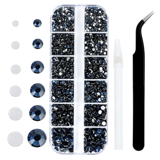 4240Pcs Shiny Black Flatback Rhinestones 6 Sizes Crystal Diamonds for Nail Art Crafts Clothes Shoes