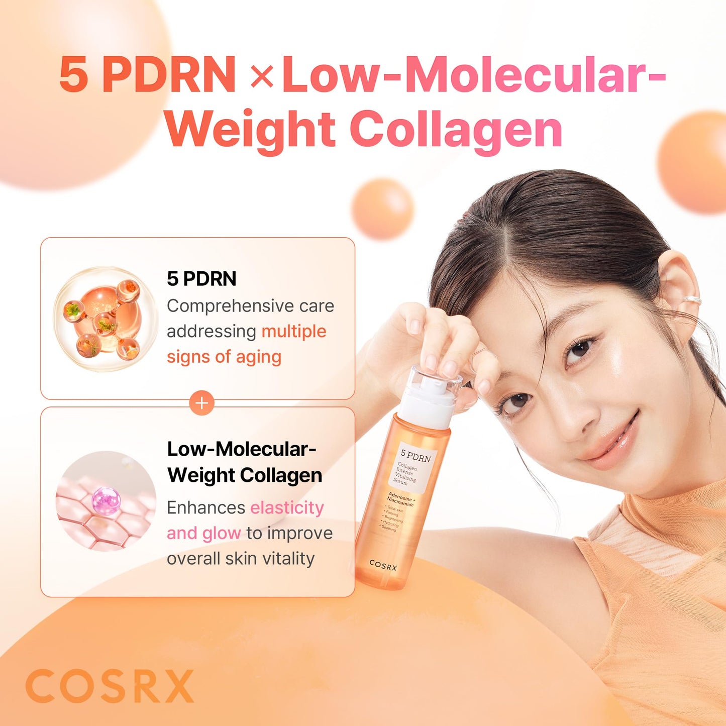 COSRX 5 PDRN Collagen Serum, Anti-aging, Glass Skin & Plumping, 3.38 fl oz