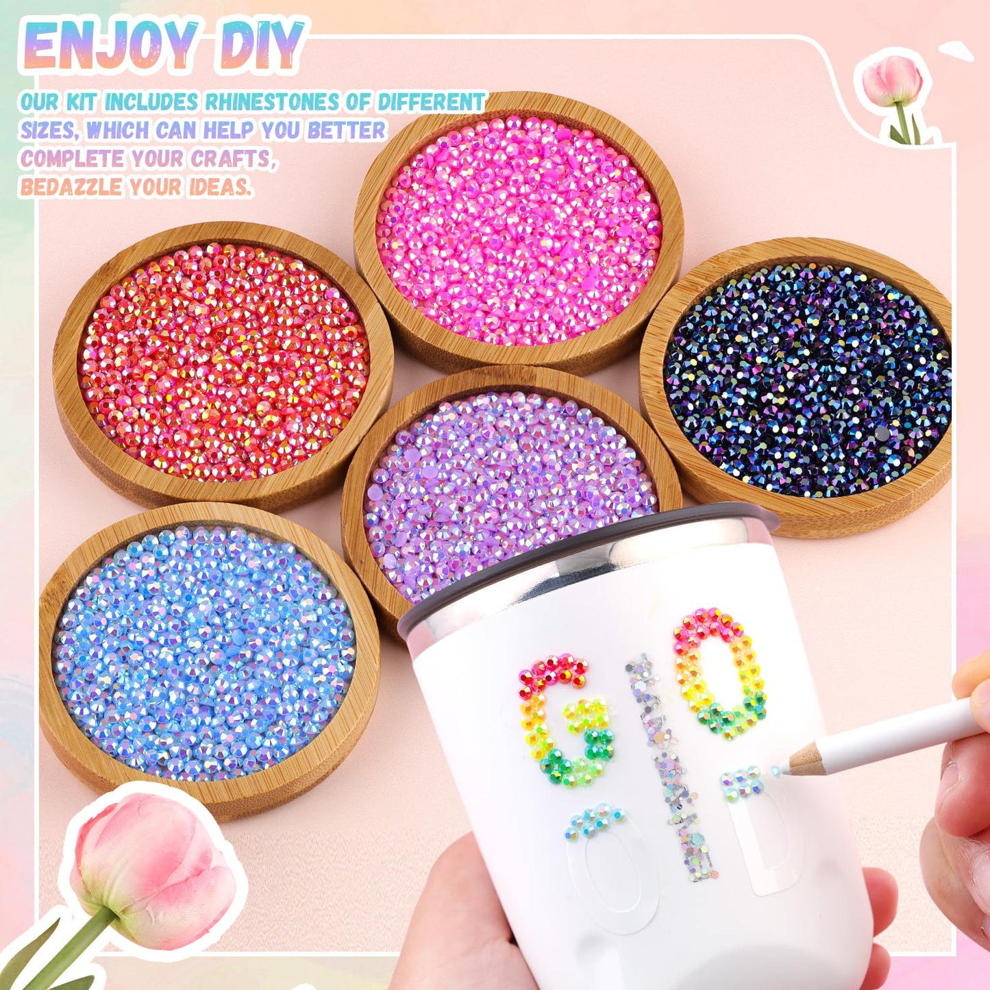 16000Pcs Resin Rhinestones for Bedazzling with B7000 Jewelry Glue, 4MM Colorful Gems Flatback Rhinestones for Crafting, Crystal for DIY Crafts Clothing Tumblers Mugs Shoes Fabric Decor Nail Art