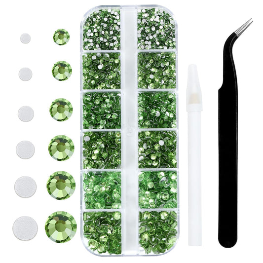 4240Pcs Lt. Green Flatback Rhinestones 6 Sizes Crystal Diamonds for Nail Art Crafts Clothes Shoes