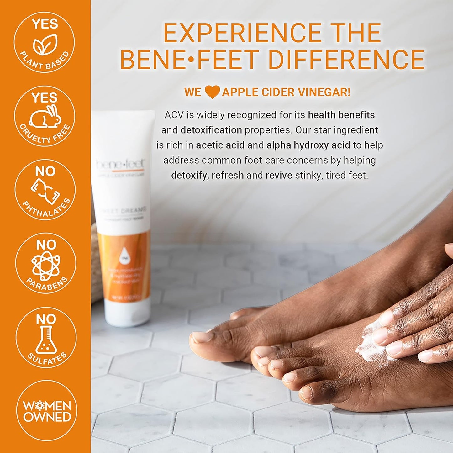 Benefeet Sweet Dreams Overnight Foot Repair - Night Cream for Detox, Moisturize & Soften Dry Cracked Skin, With Apple Cider Vinegar, Turmeric & Borage Oil, 4oz