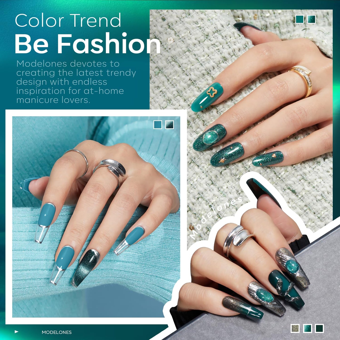 modelones Gel Nail Polish Set, 6 Colors Fall Winter Blue Green Cat Eye Collection 9D Gel Polish Sparkle Reflective Glitter Nail Polish with Magnet Soak Off LED Nail Art Kit DIY