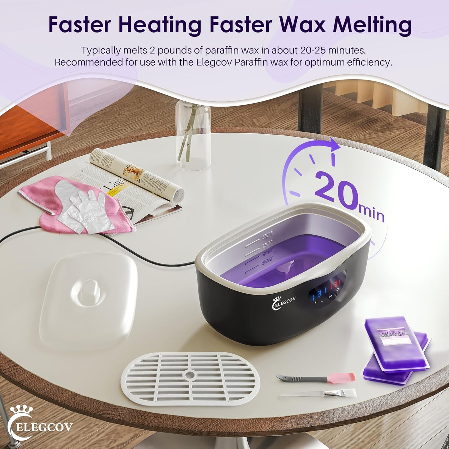 Paraffin Wax Machine for Hand and Feet - ELEGCOV Paraffin Wax Warmer with 8 Packs Lavender Bath Wax Refills Kit，Hand and Foot Moisturizing Care Kit, 4000ml Fast Meltdown Parafin Hot Wax Machine
