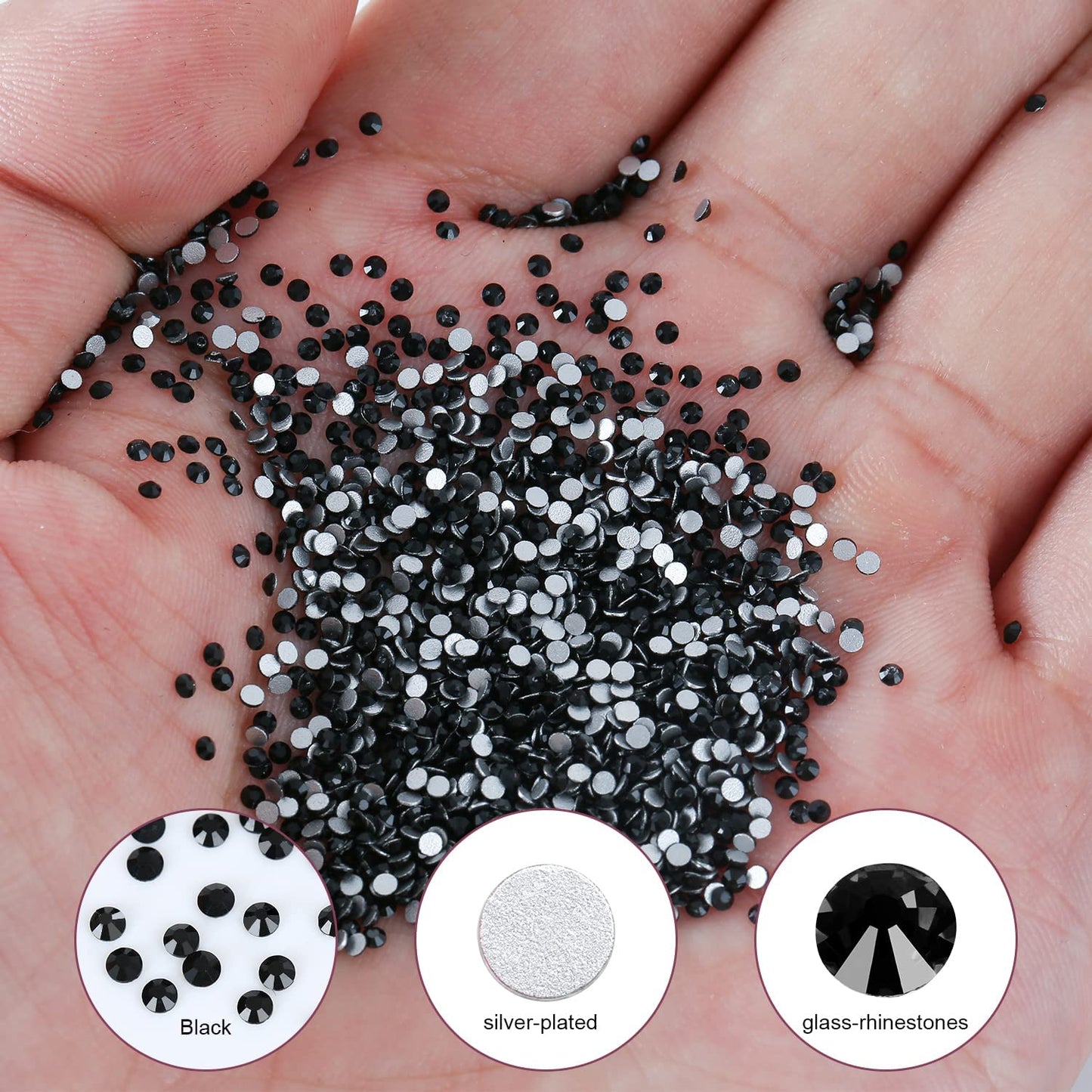 3000Pcs Black Crystal Rhinestones,Glass Flatback Rhinestones Mini Gemstones for Nail Face Makeup Art Crafts Clothes Decoration -(SS4,1.6mm,Black)