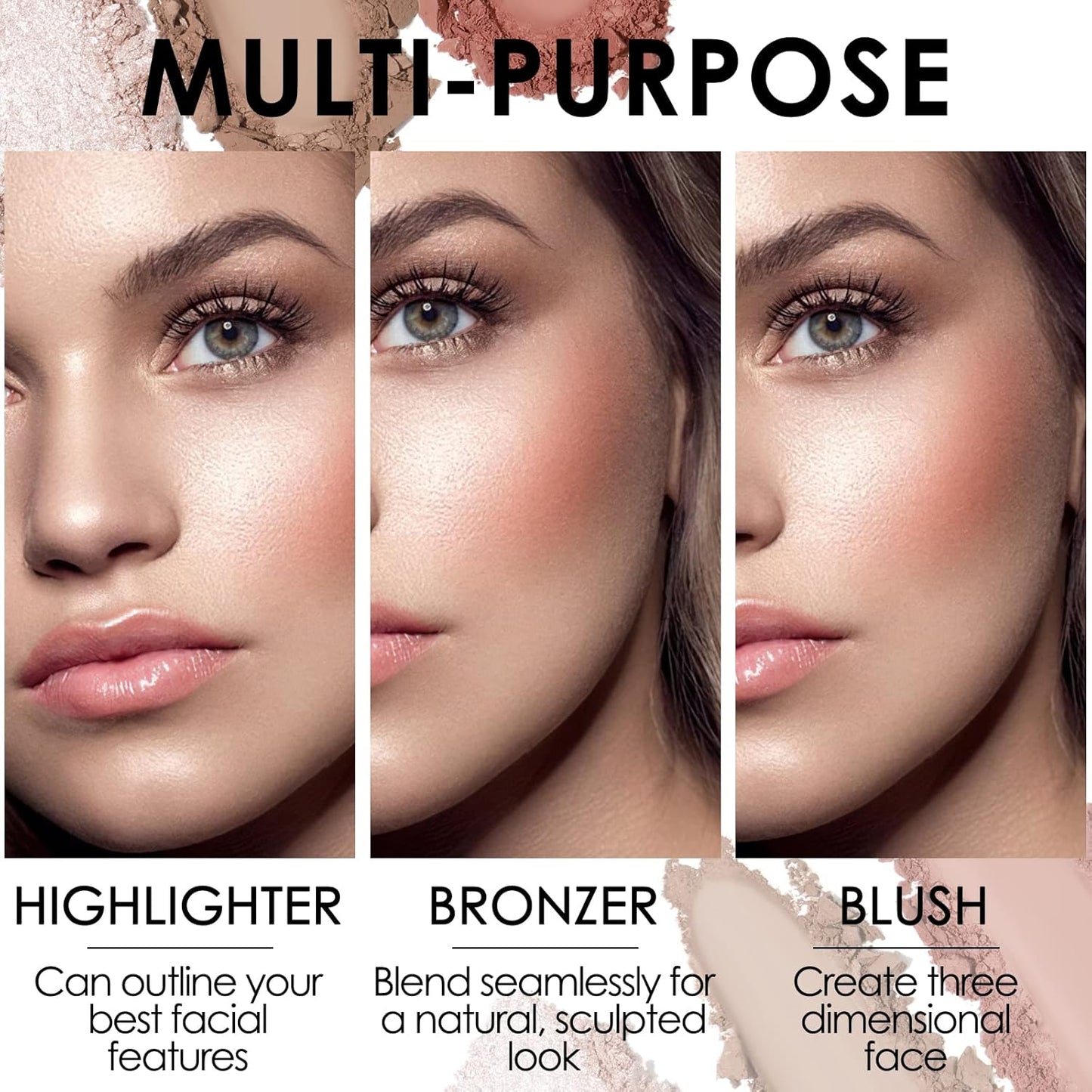 FOCALLURE Blush and Highlighter Palette,3 in 1 Contour Palette,Cruelty-Free Matte Bronzer Powder,Shimmer Illuminator Highlighters for a Glowing Look,#09