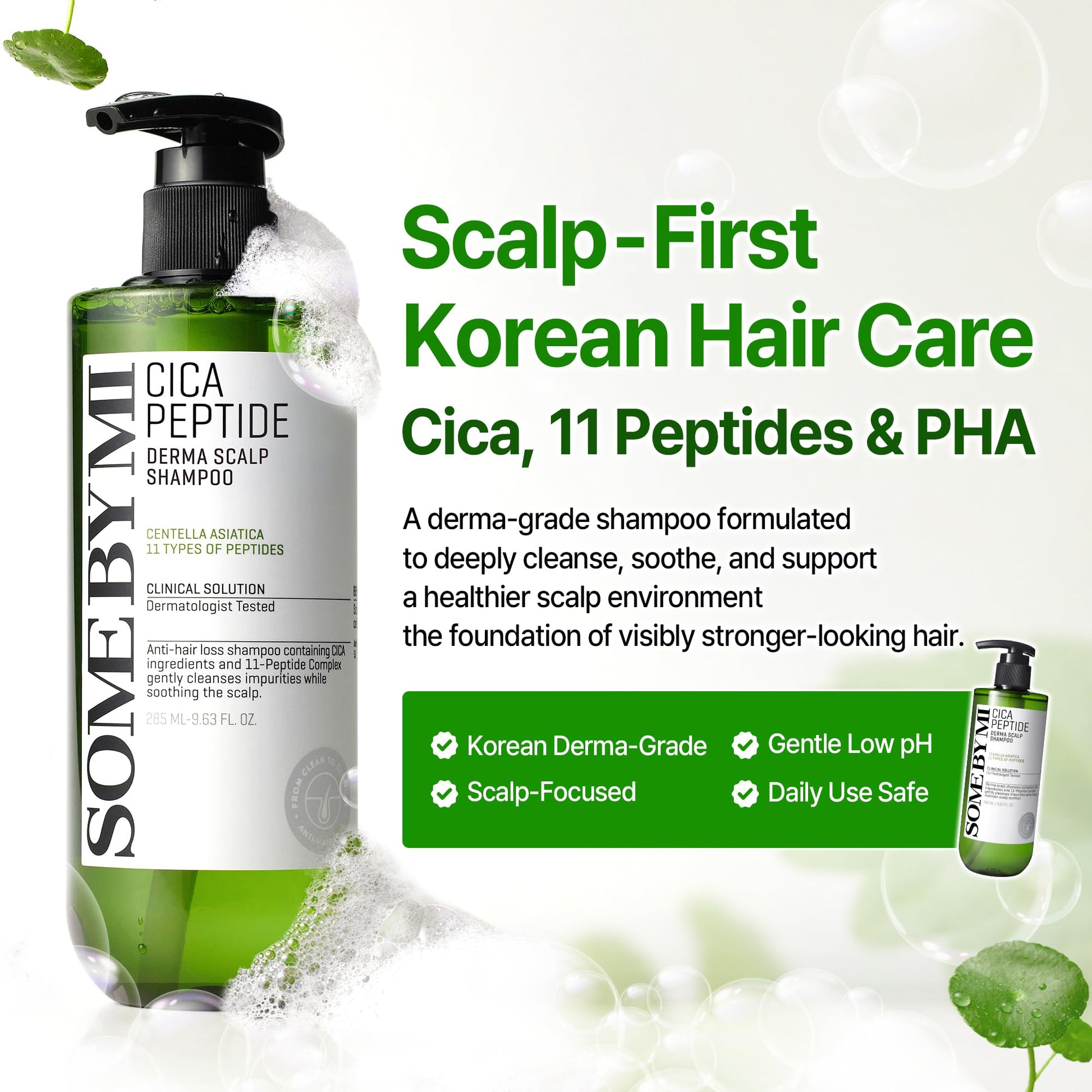 SOME BY MI Cica Peptide Derma Scalp Shampoo 9.63 fl oz – Strengthening Shampoo for Thinning Hair &