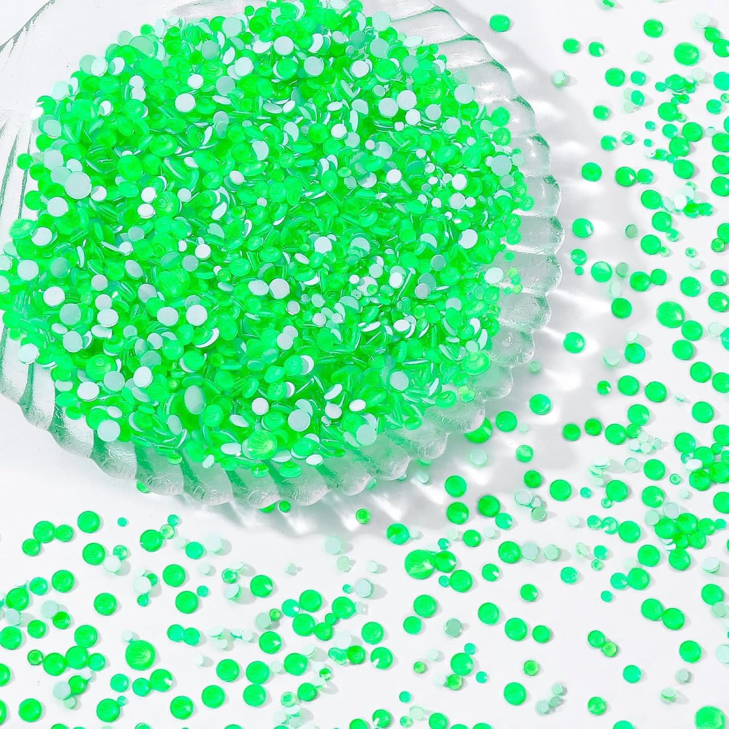 Neon Green Flatback Rhinestones, Glass Rhinestones for Nail Art and Craft, Glue Fix, Loose Crystal Gemstones(Neon Green, SS8, 1440pcs, 2.3-2.5mm)