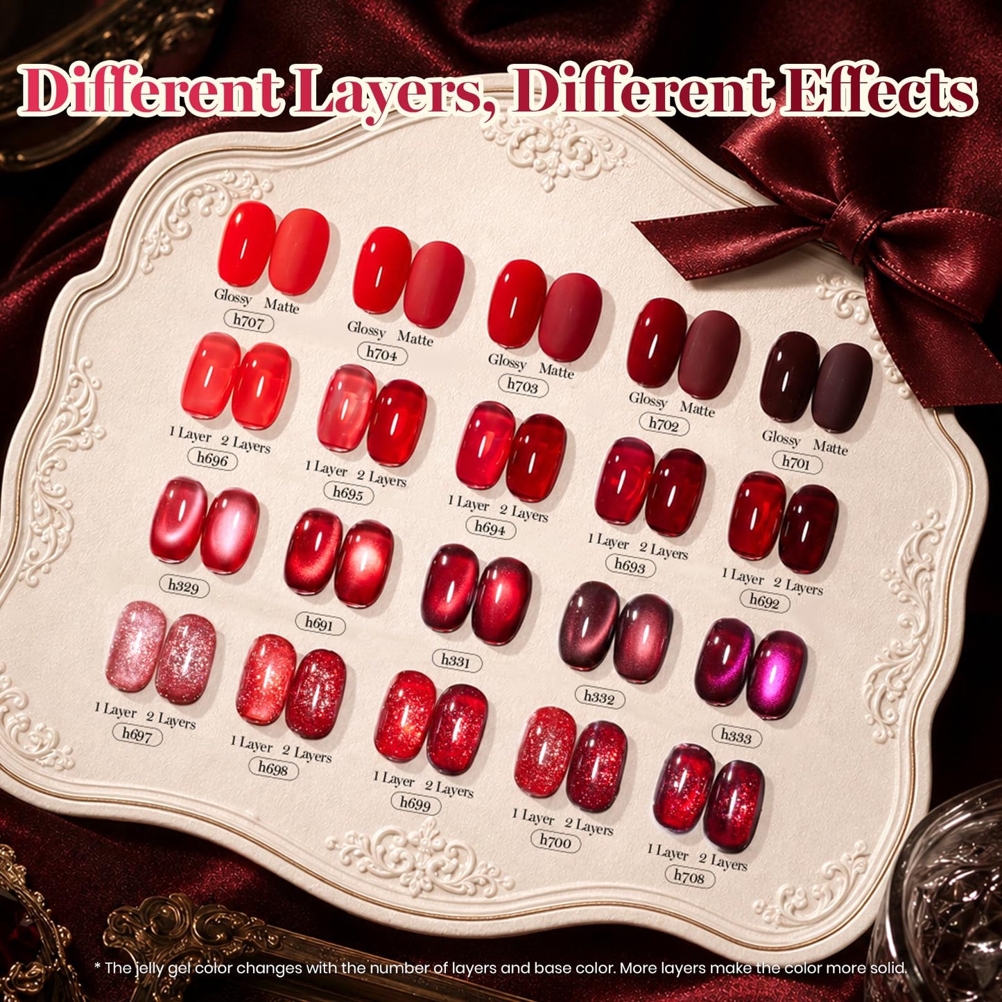 Beetles Red Gel Nail Polish Set, Jelly Glitter Cat Eye Solid Color